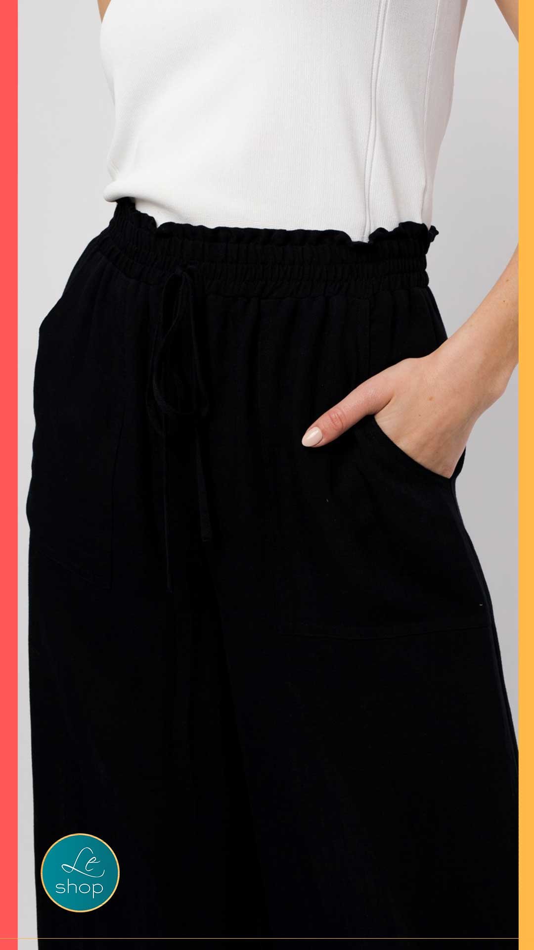 Pantalon tipo culotte deshilachado negro LPL1575